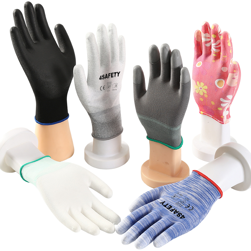 PU Coated Palm Coated Gloves 13G Polyester Non-Slip Gloves Electrician Esd Work Gloves