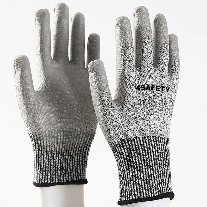 Free Sample HPPE Knitted Level 5 Cut Resistant PU Coated Gloves
