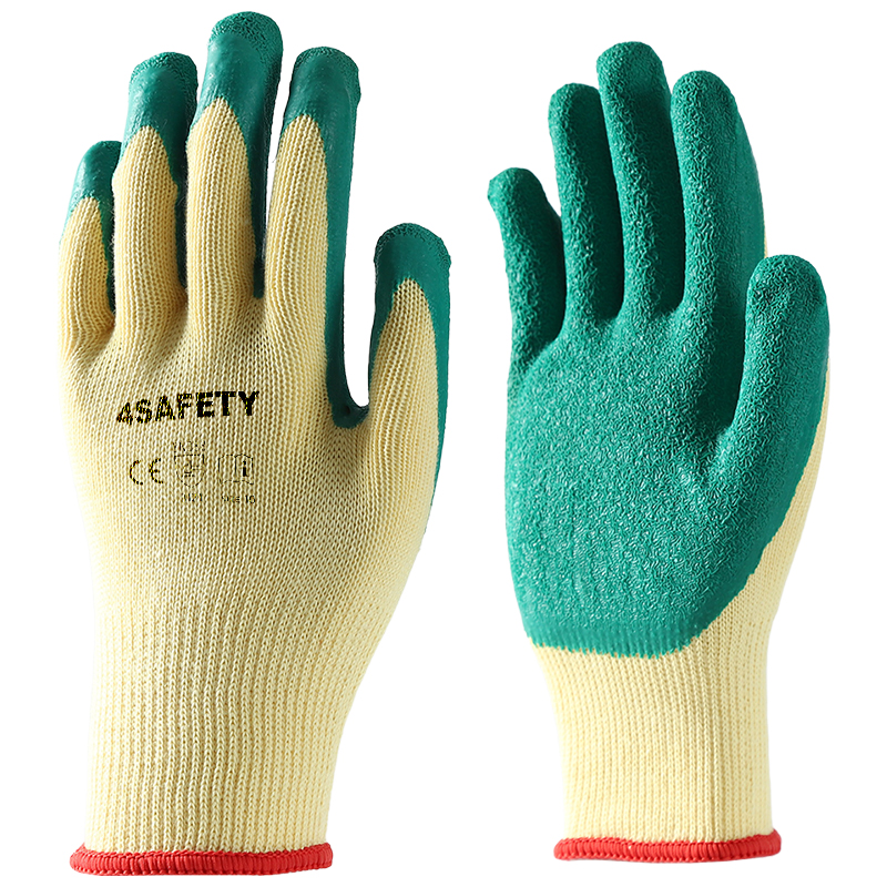 Green 5 yarn 10g cotton liner Crinkle latex coated gloves for Sale