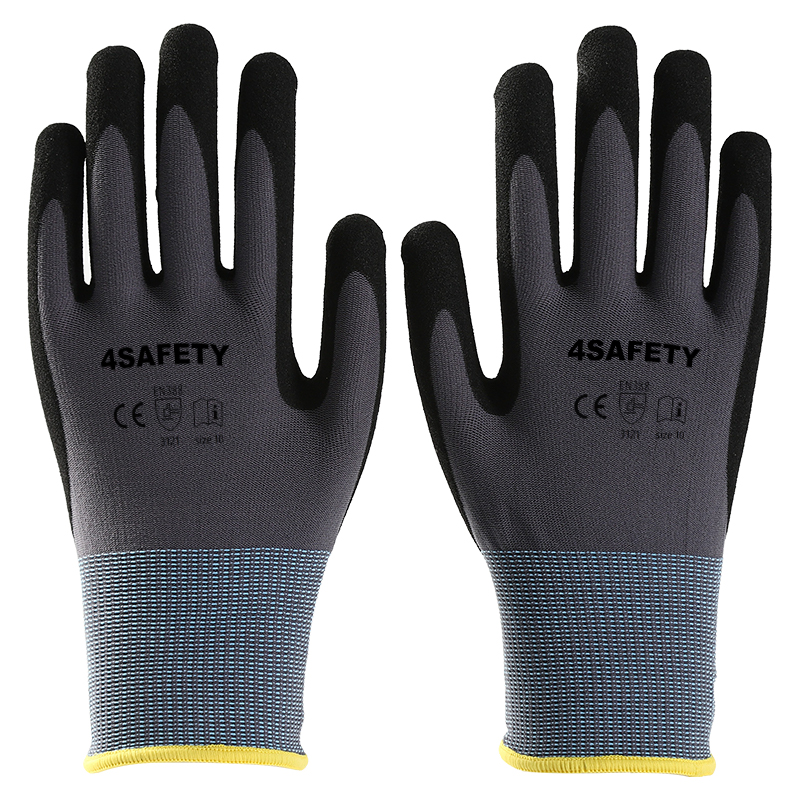 China Manufacturer Nylon Spandex Palm Nitrile Sandy Coated Protection Glove