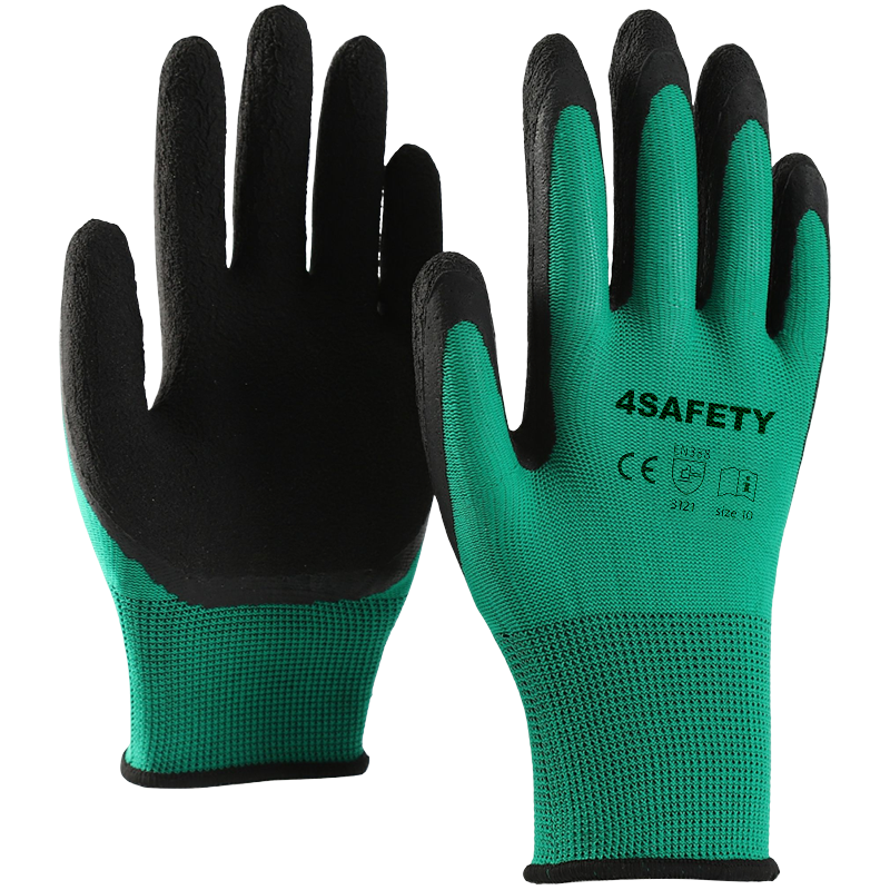 Top Selling Black And Green Latex Foam Half Coated Work Gloves For Sale