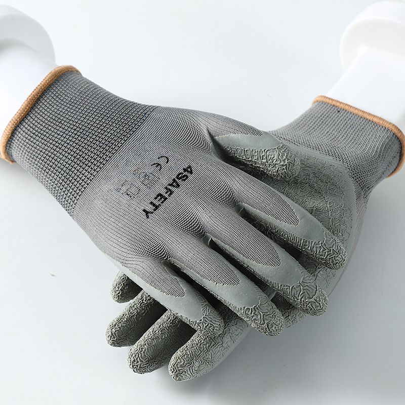 Gray Color Latex Coated Polyester Gloves for Sale