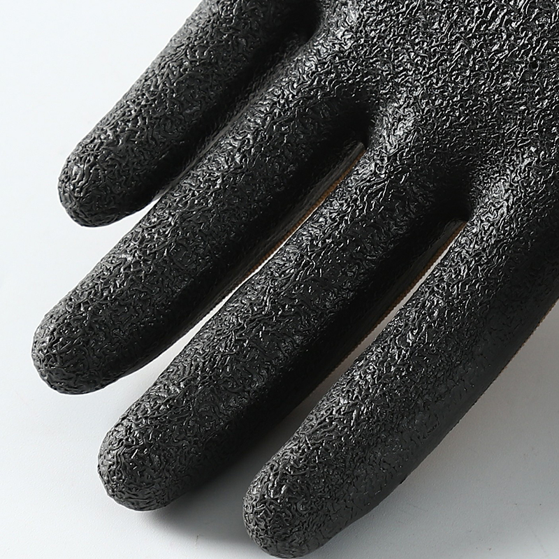                 Brown polyester with black crinkle latex coated gloves            