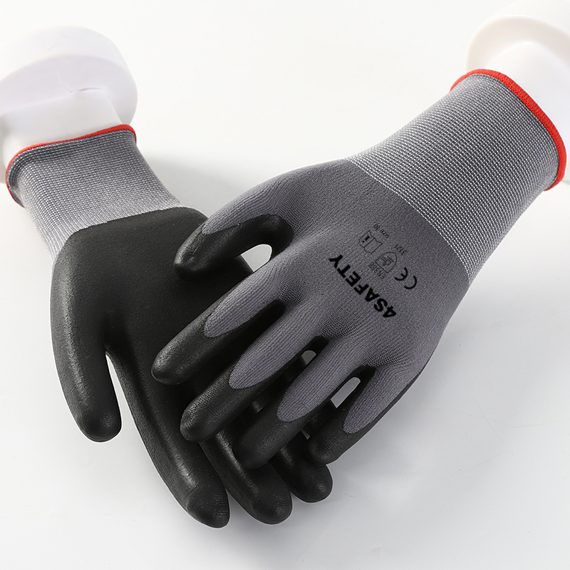 Polyester Spandex Nylon Safety Work Gloves With Black Nitrile Coated Foam Grip On Palm And Fingers