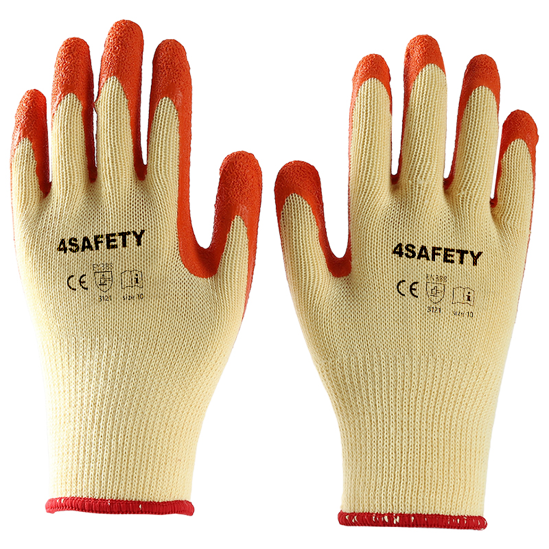                 Yellow cotton  with orange latex crinkle coating gloves            