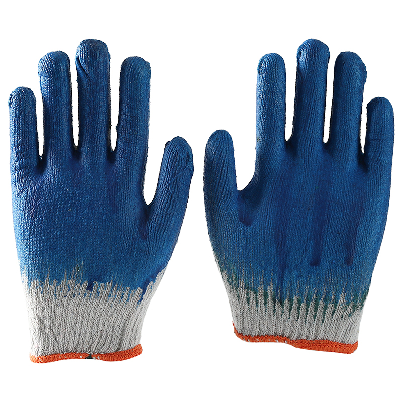                 White cotton with blue latex smooth coating gloves            