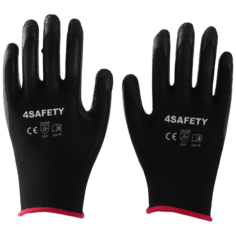 OEM Pure Black Latex Coated Polyester Gloves for Sale