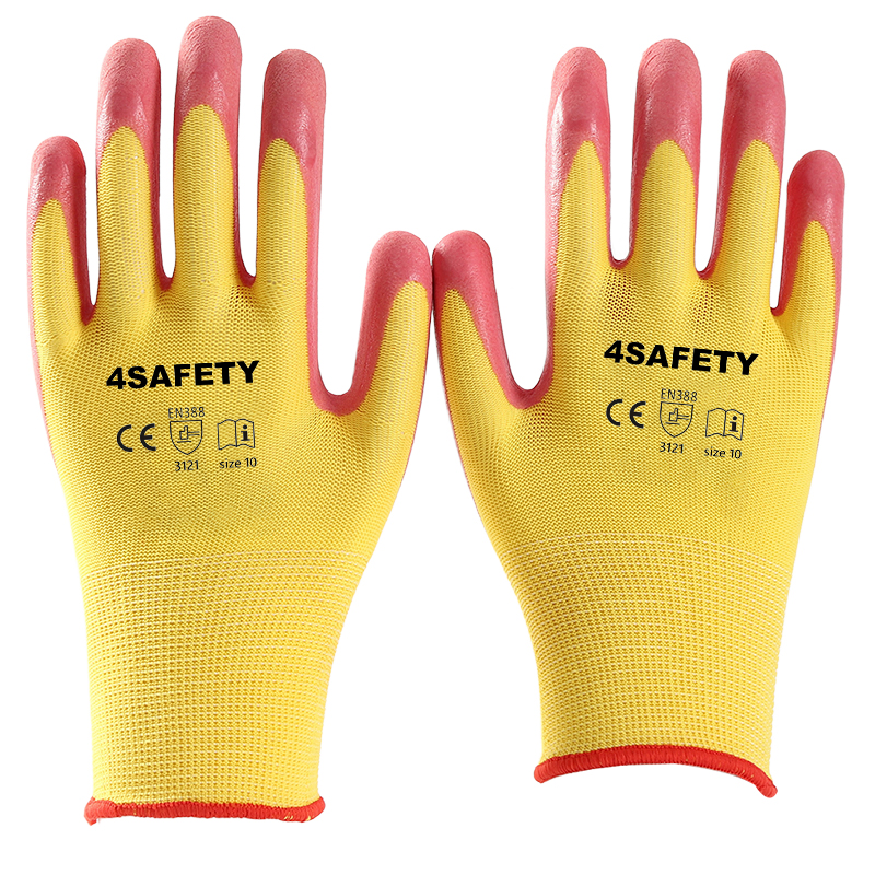 Heavy Duty Latex Coated Polyester Anti Slip Industrial Garden Work Construction Gloves With Custom