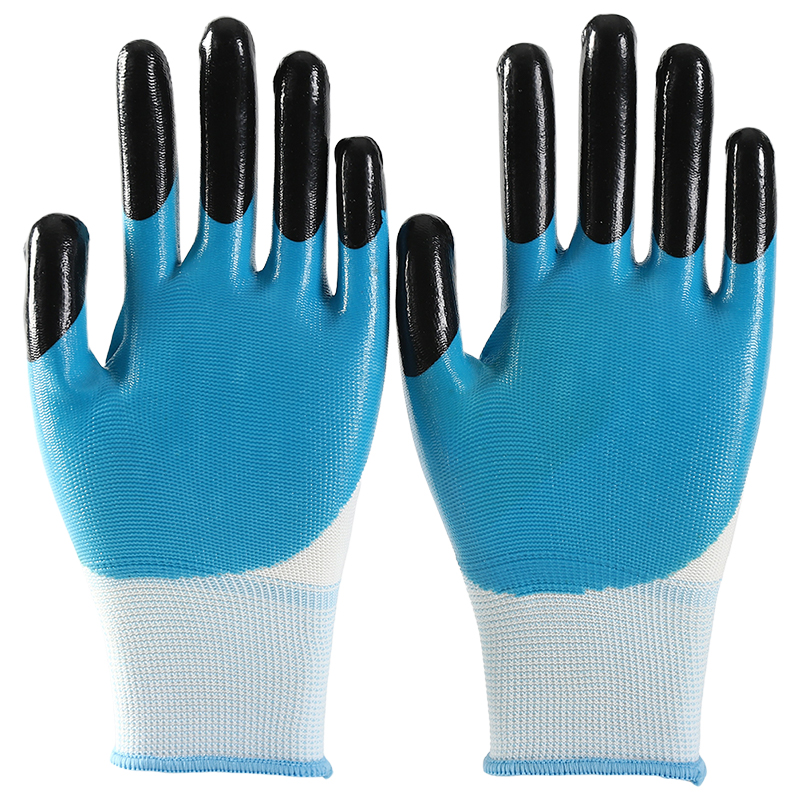 Nitrile Coated On Palm Gloves 13 Gauge Black Blue Guanti Da Lavoro