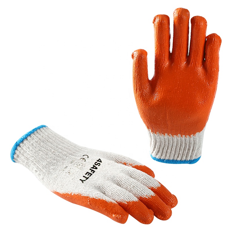 China Manufacturers 10G Cotton Orange Latex Coated Anti Slip Construction Work Gloves