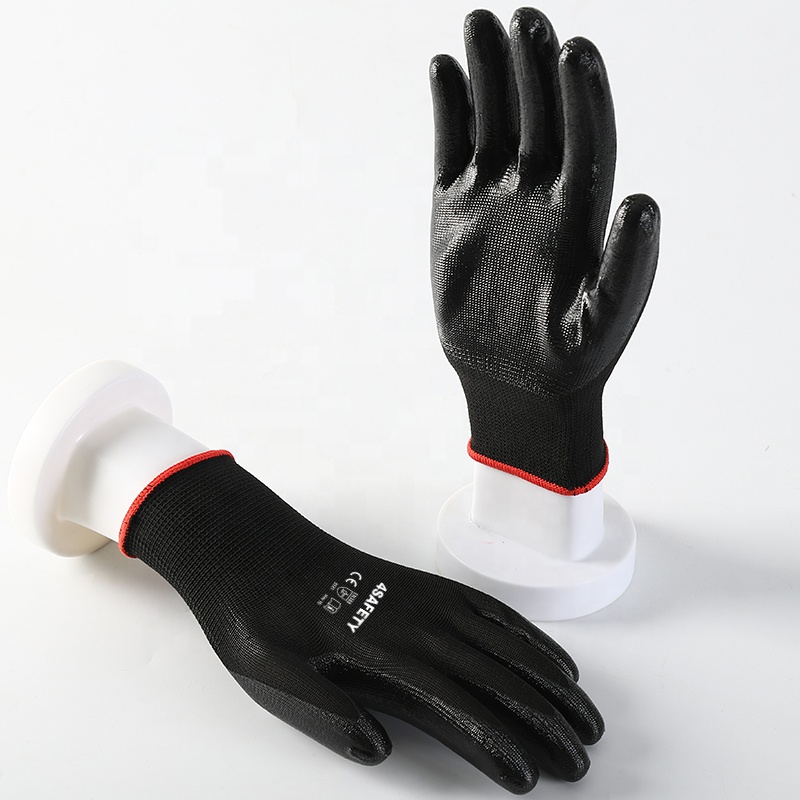 China High Quality Water Oil Resistance 13 Gauge Nitrile Coated Polyester Work Gloves For Sale