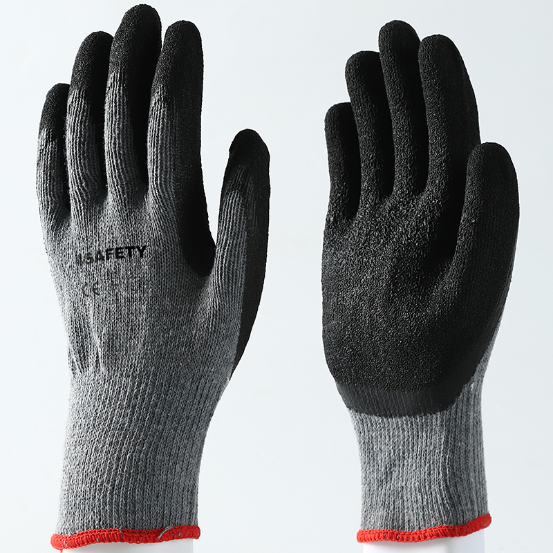                 Gray cotton  with black latex crinkle coating gloves            