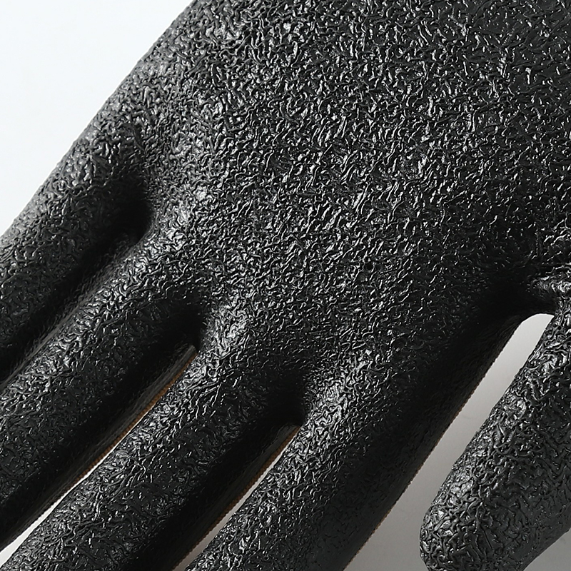                 Brown polyester with black crinkle latex coated gloves            