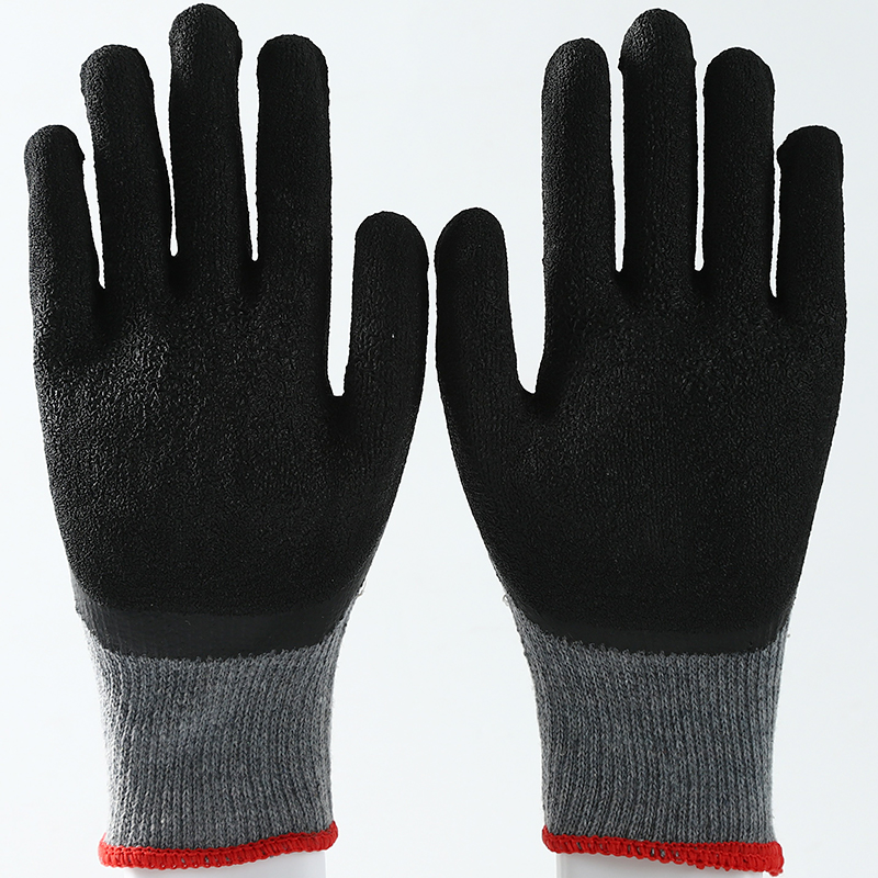 Gray Liner Cotton Latex Crinkle Coated Industrial Cheap Safety Work Gloves