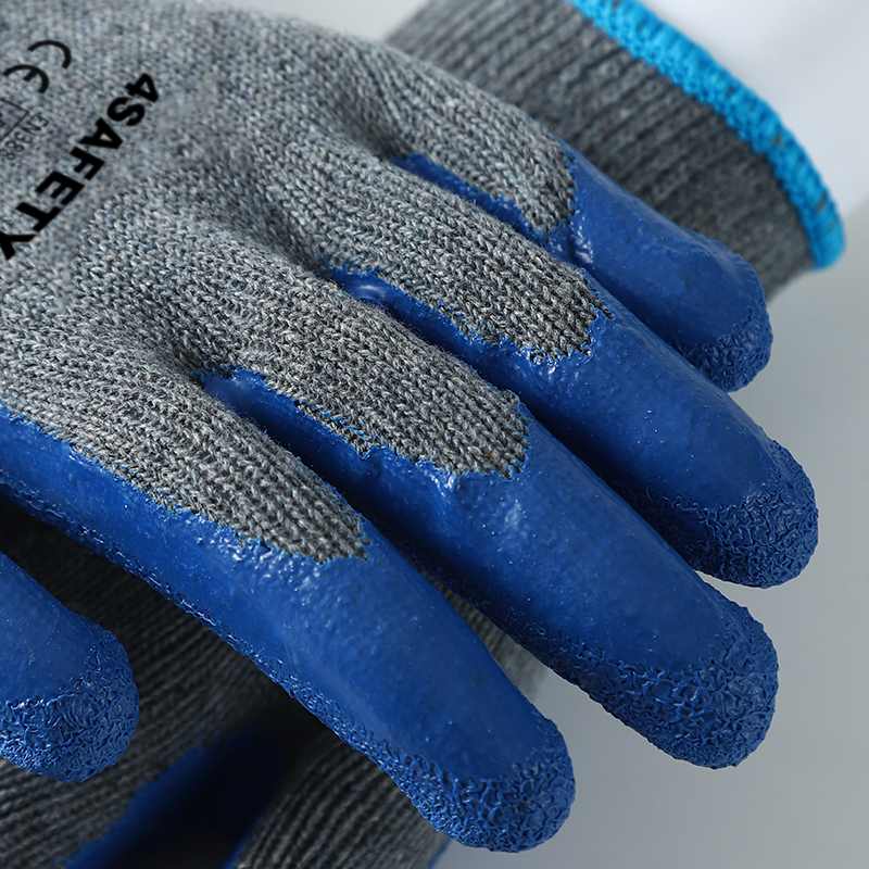 Latex Work Gloves Cotton Shell Crinkle Latex Coated Construction Safety Work Gloves