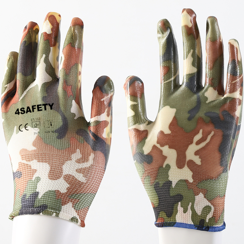 13 Gauge Camouflage Color Camo Nitrile Coated Work Safety Gloves