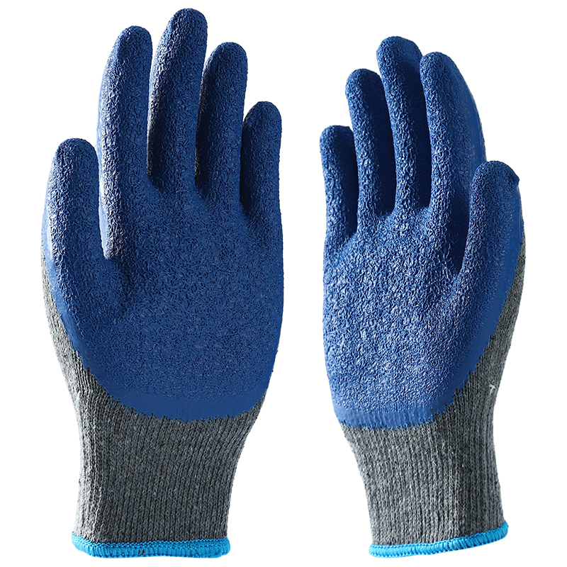 Gray And Blue Crinkle Latex Coated 10G Cotton Work Glove For Sale