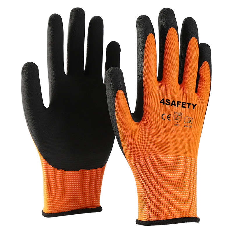 Orange And Black Foam Latex Coated Gloves
