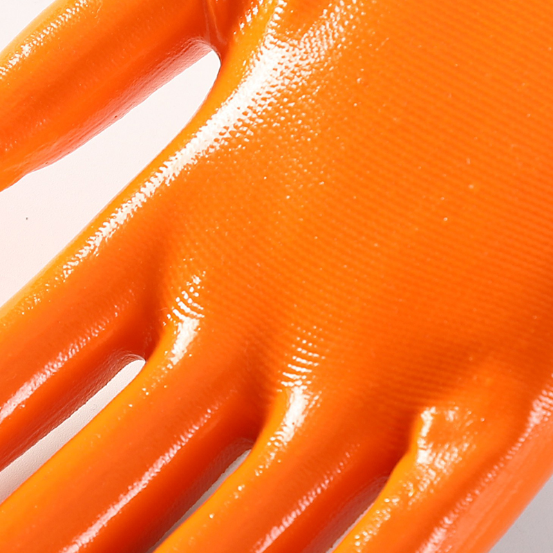 13G Polyester Waterproof Safety Work Orange Nitrile Coated Gloves