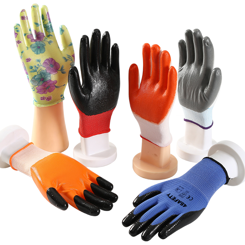 China Wholesale 13G Polyester Glove Waterproof Safety Work Nitrile Coated Gloves