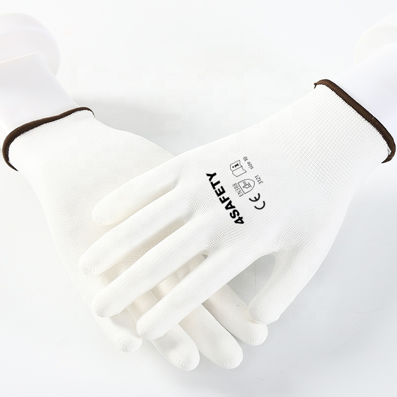 Top Grade 13G Knitted White Electronics Factory Working PU Coated Gloves