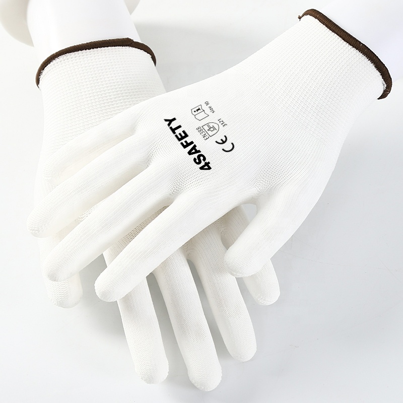 White Polyester/Nylon With White PU Coating Gloves