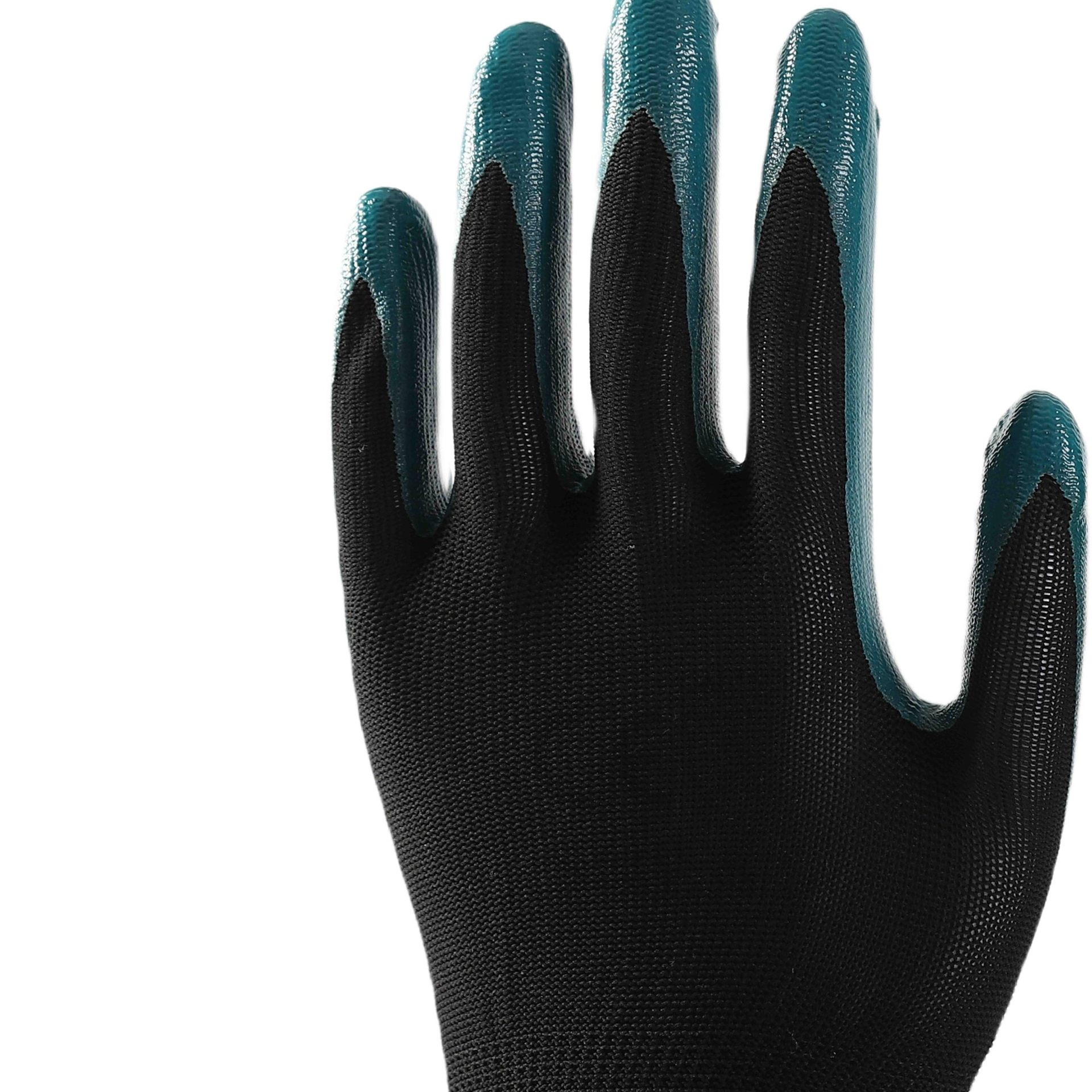                 Blue polyester with black nitrile coating gloves            