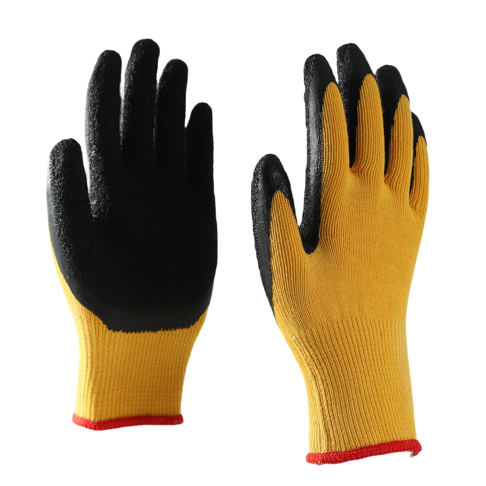                 Yellow cotton  with black latex crinkle coating gloves            