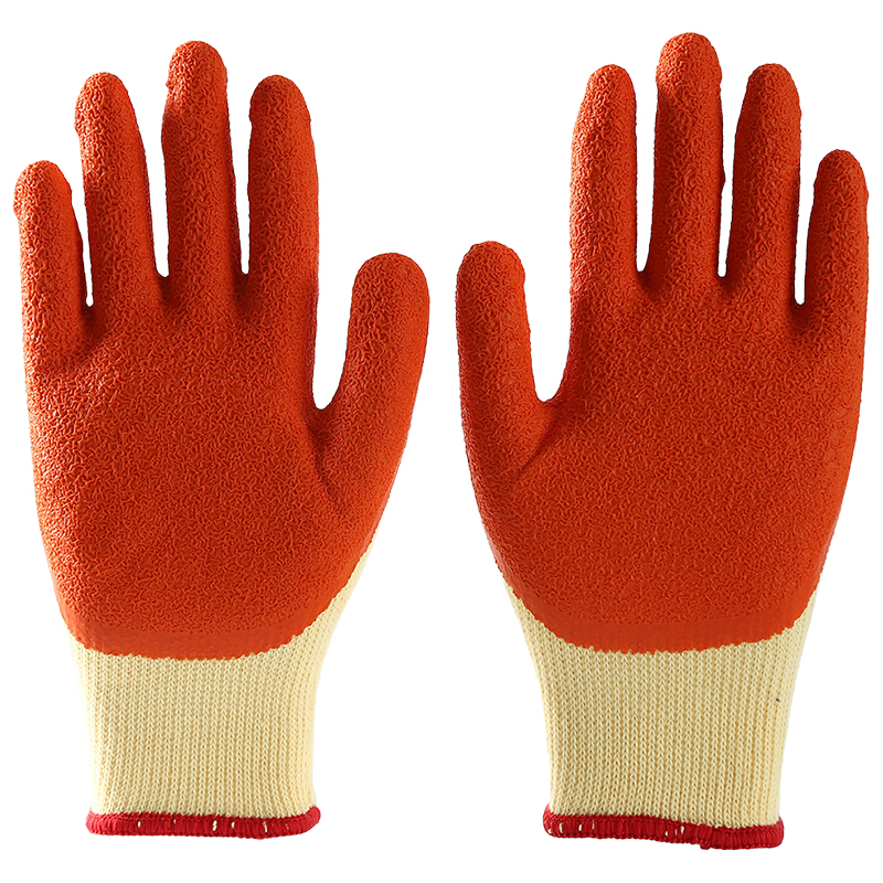 Custom Printed Yellow And Orange Breathable Latex Coated Cotton Gloves For Sale