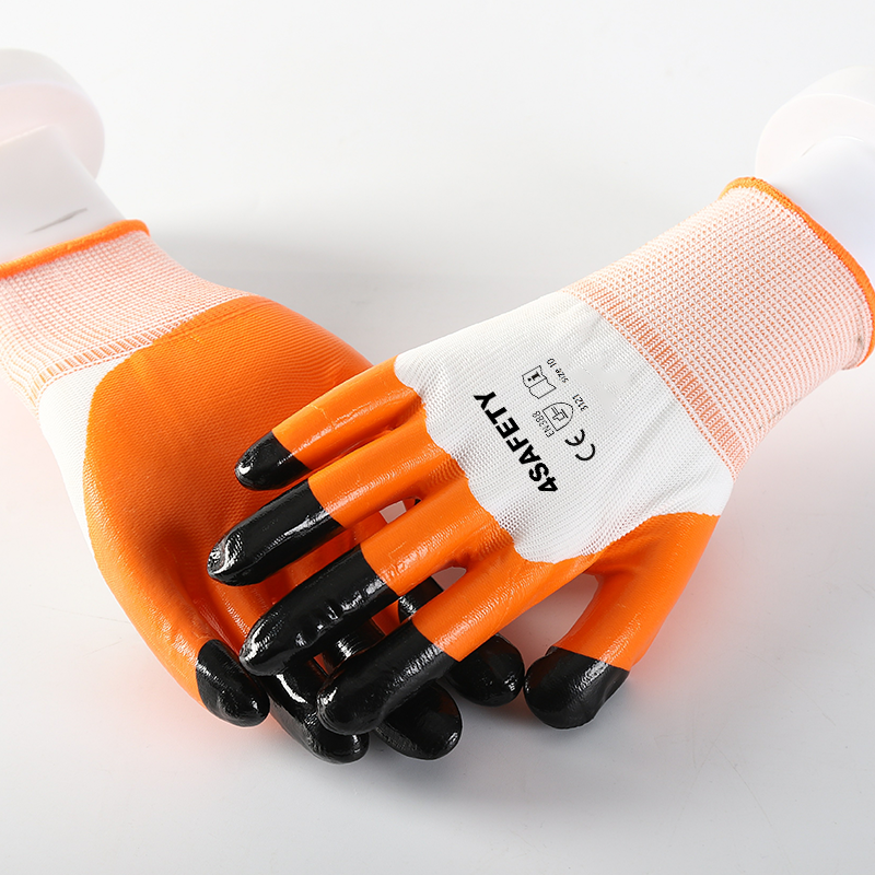 Best Selling Orange Safety Knit Work Orange Coated Nitrile Gloves In Stock