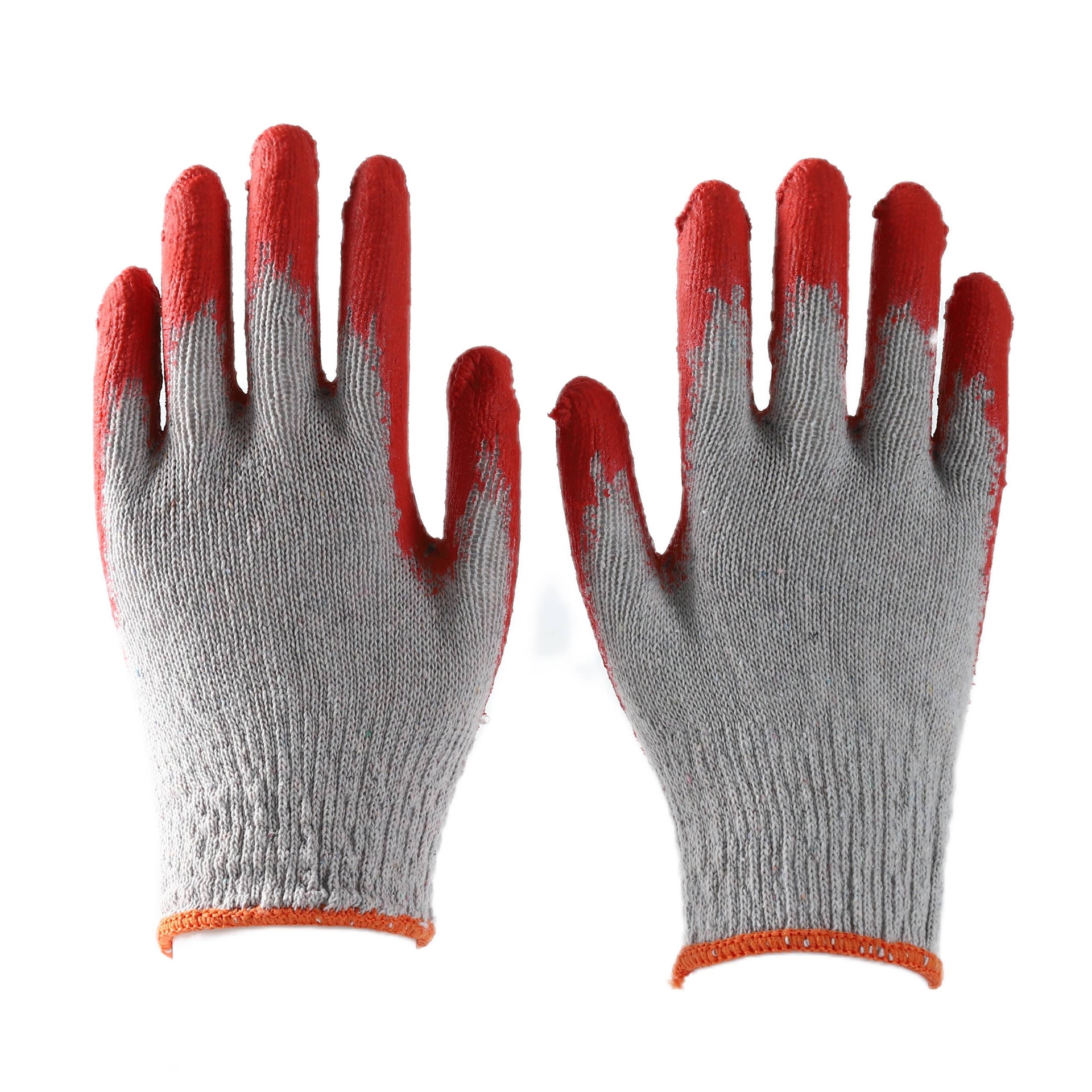                White cotton with red latex smooth coating gloves            