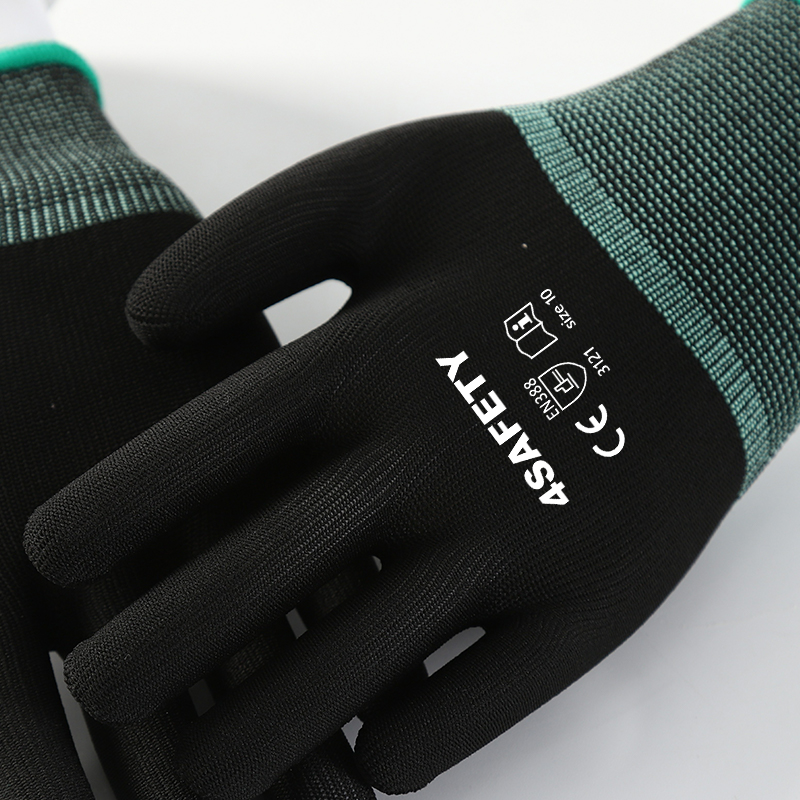13 Gauge Polyester Knitted Black Work Gloves Anti Slip Flexible Industrial Safety Working Gloves