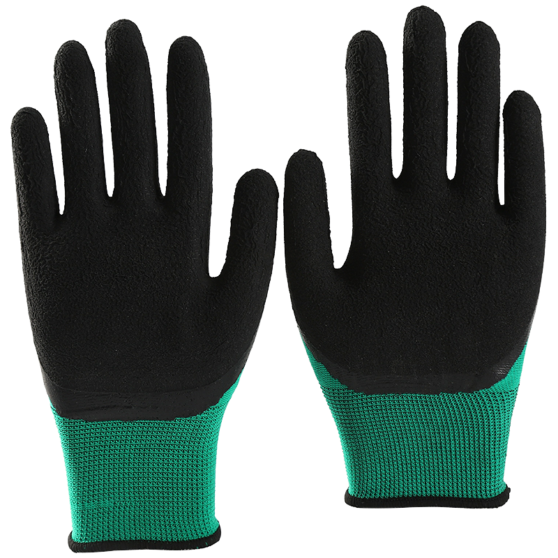 Green And Black Foam Latex Coated Gloves