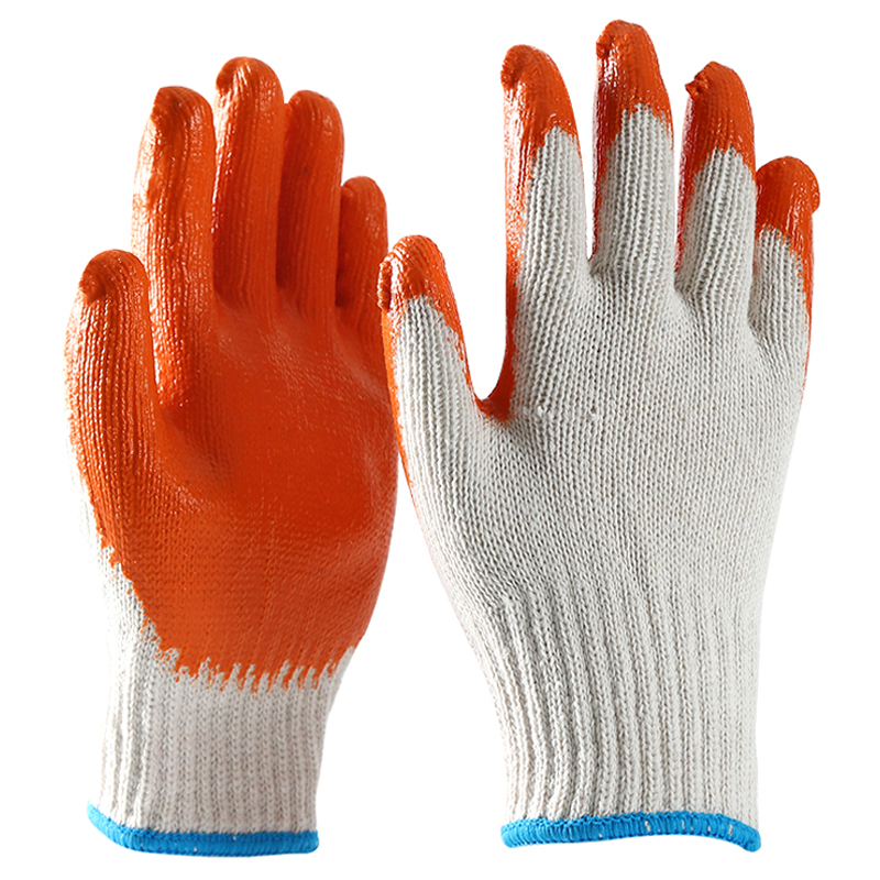                White cotton with orange latex smooth coating gloves            