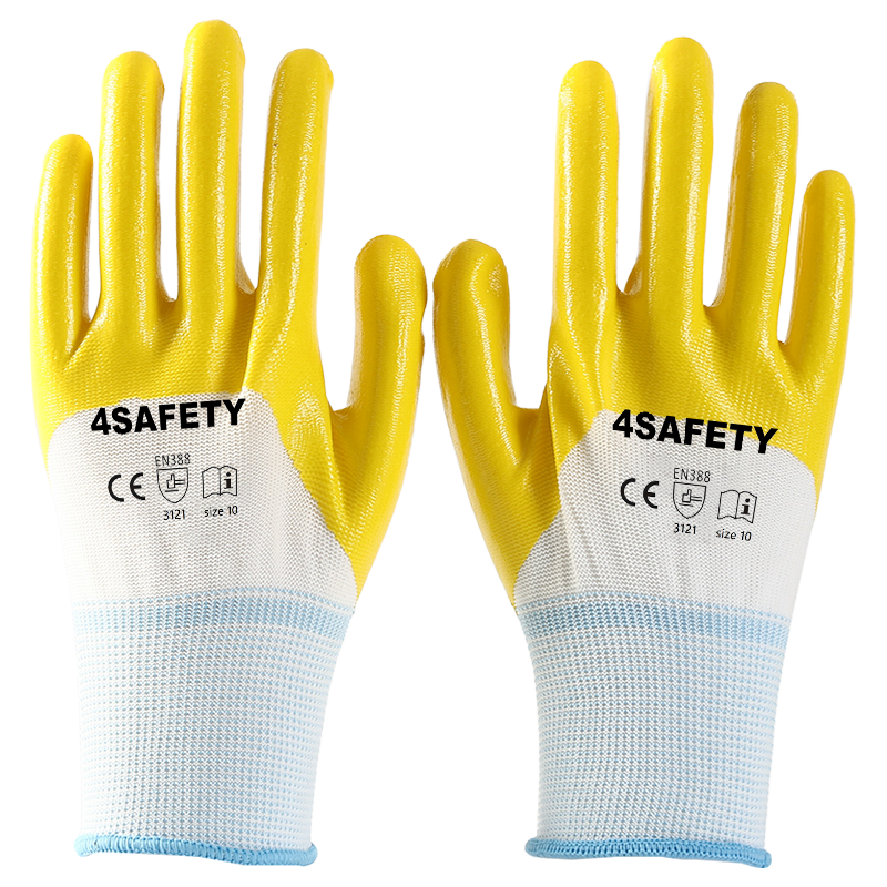                 Interlock knit wrist yellow wave crinkle latex fully coating gloves            