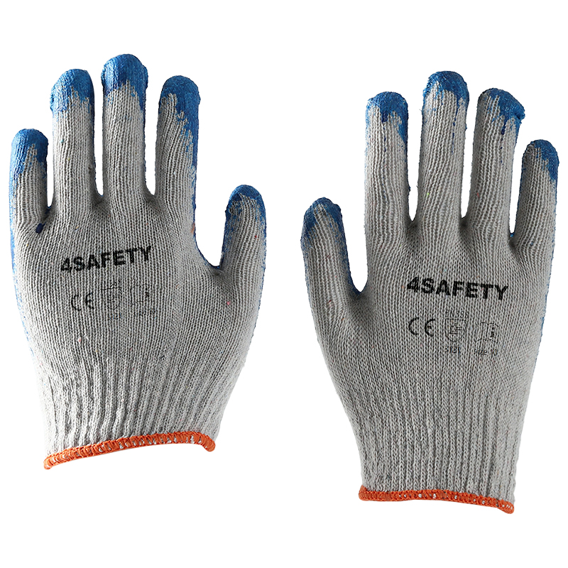                 White cotton with blue latex smooth coating gloves            