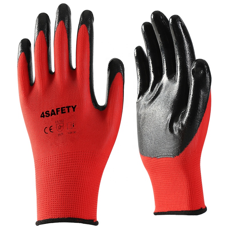 Top Sale Polyester Black Nitrile Coating Guantes Smooth Finished Hand Gloves