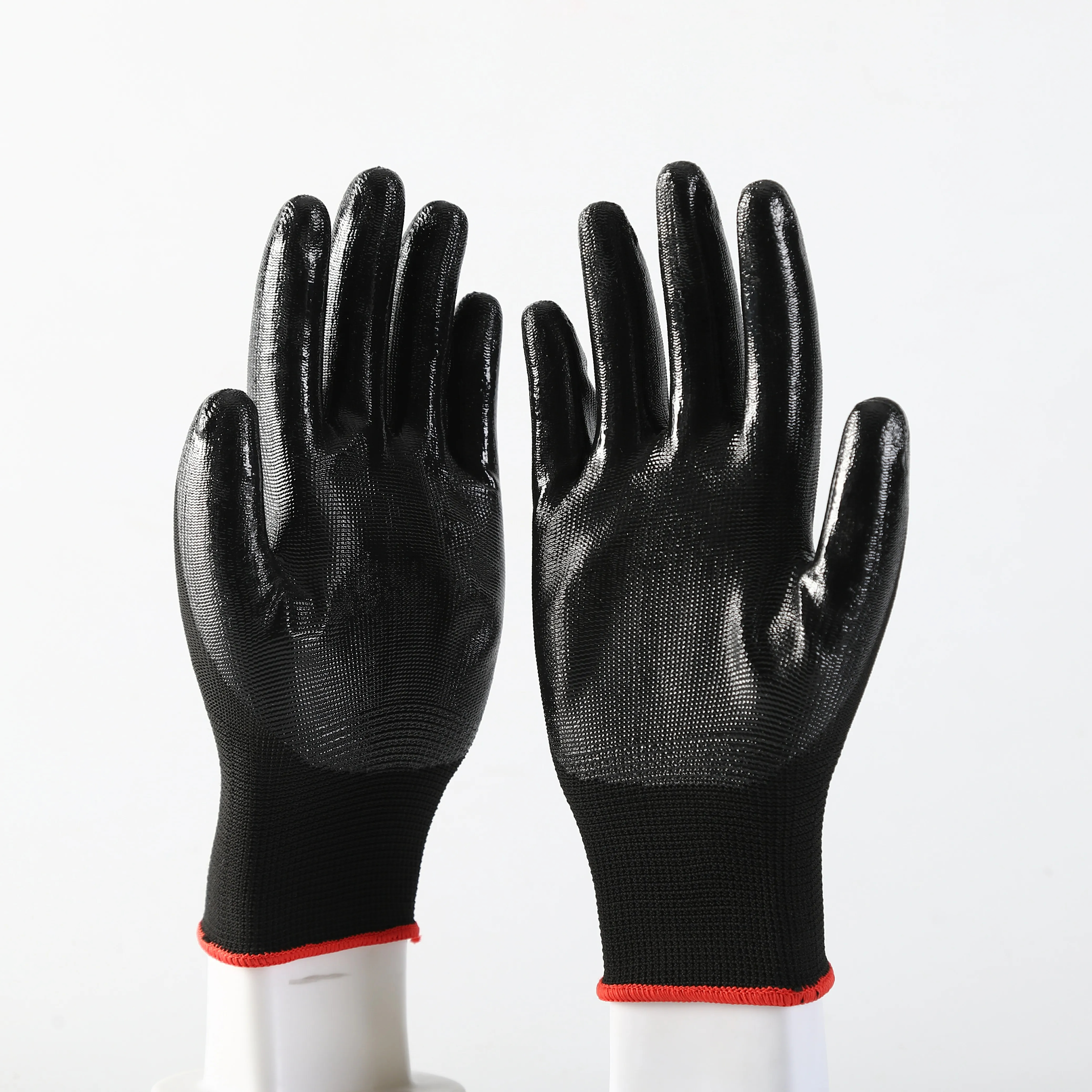 13 Gauge polyester nitrile coated anti-slip safety gloves general purpose CE certificate
