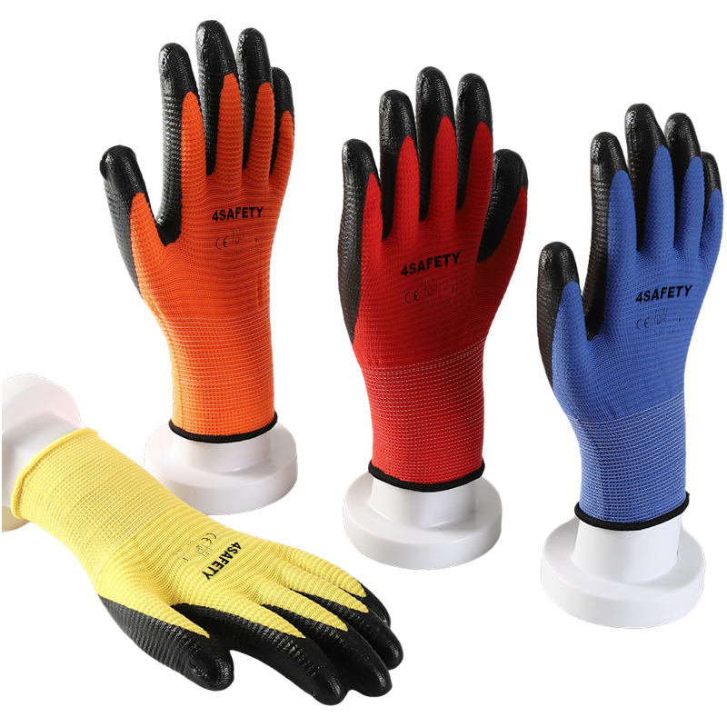China Suppliper Good Quality Black Blue Nitrile Coated Cheap Work Gloves
