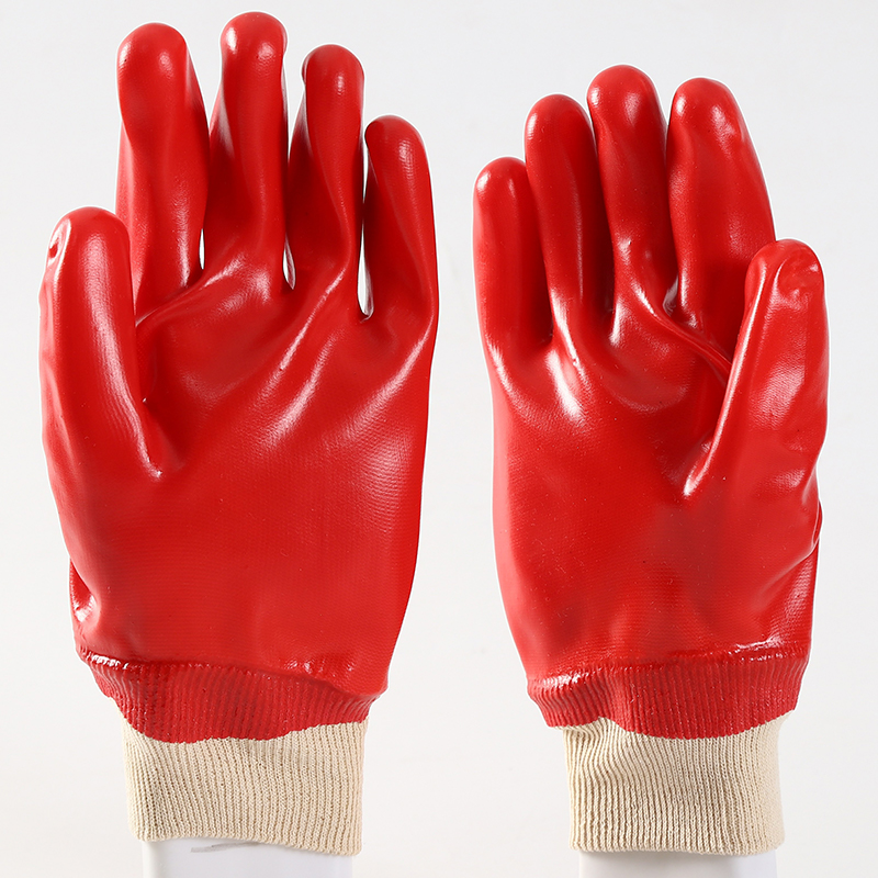 OEM 4Safety Cotton Knit Wrist Interlock Red PVC Coated Smooth Finish Gloves/Working Gloves