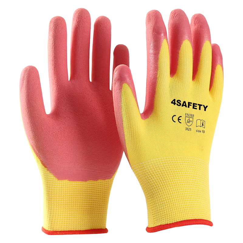 Yellow And Red Foam Latex Coated Gloves