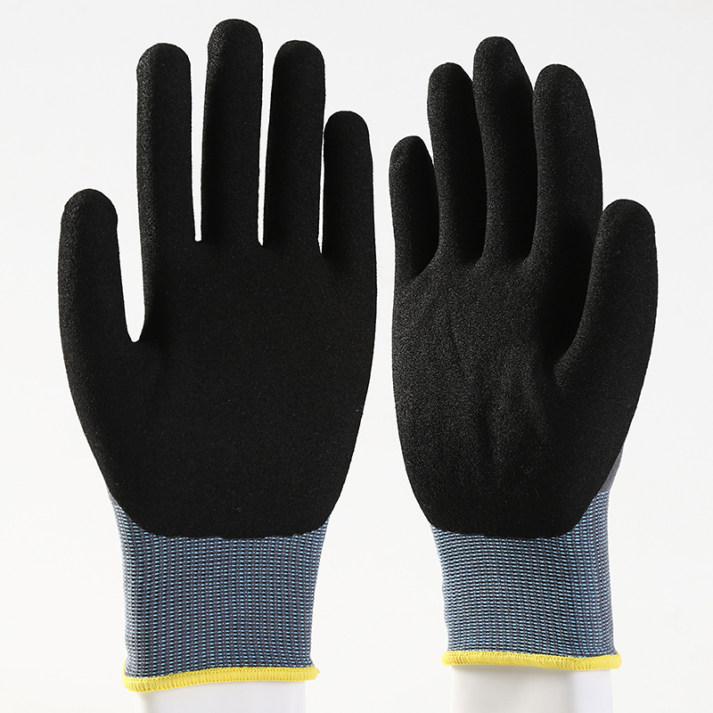 China Manufacturer Nylon Spandex Palm Nitrile Sandy Coated Protection Glove