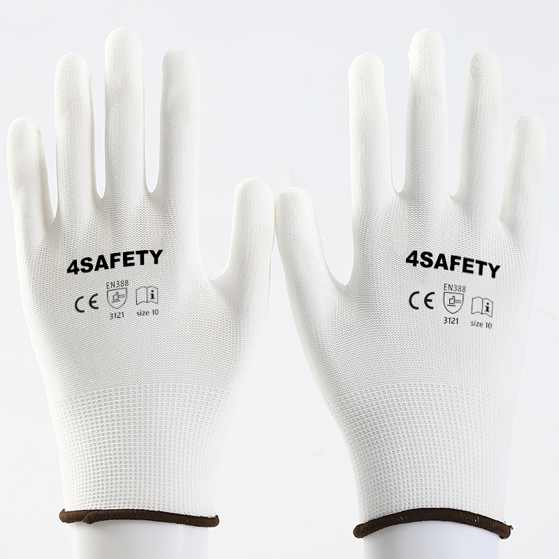                 White Polyester with white PU coating gloves            