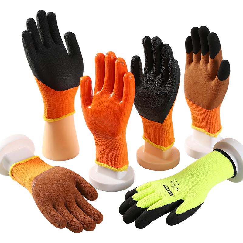 Unisex Men Women Anti Slip Crinkle Latex Coated Thermal Winter Gloves