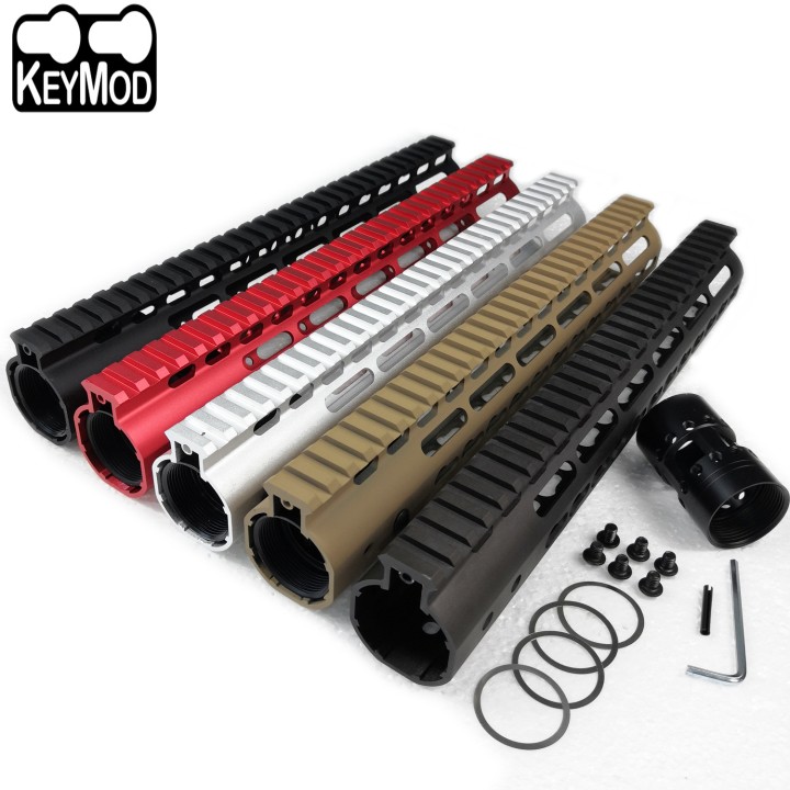 12 Inch Free Float Keymod Handguard With Monolithic Top Rail Fits .223/5.56 (AR15) Spec Black/Red/Tan/FDE/Silver Color NSR-12x