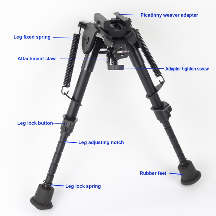 12-19 Inch Harris Style Bipod Light Weight design Spring Extending W/O Adapter BE-1219B