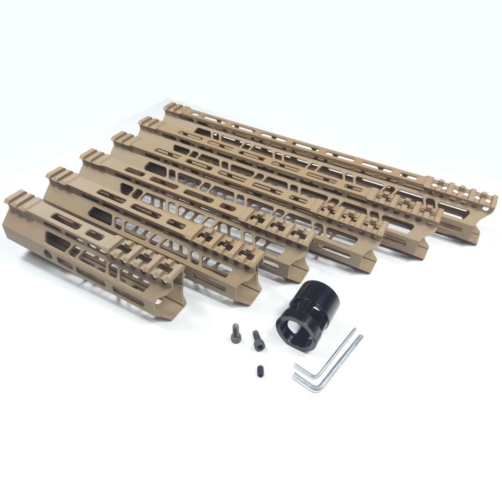 7/9/10/12/13.5/15 Inch Clamp Mount Type M-LOK Handguards Edge CNC Chamfering For AR15 (.223/5.56) Tan Color MLH-xT