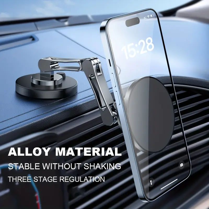 360 Rotatable Aluminum Alloy Car Phone Mount Dashboard Magnetic Holder for Gps &amp; Smartphones 4-6.7 Inches