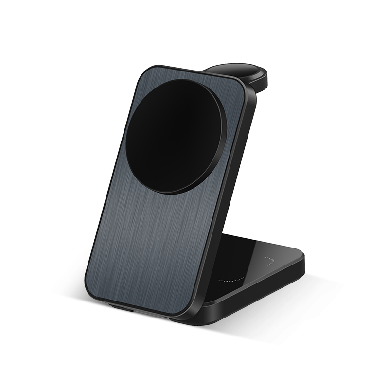 New Magnet Wireless Charger Stand Folding Charging Dock Magnetic 15W 3 in 1 Wireless Charger Foldable Black for Multiple Device