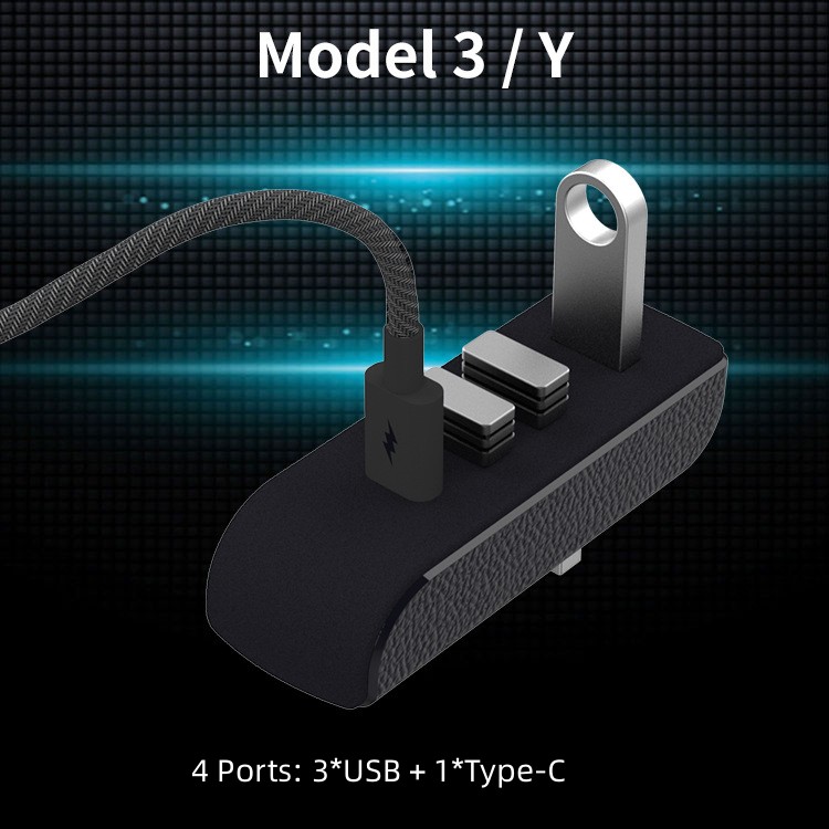 Glovebox USB Hub Ports for Tesla Model 3 Model Y USB Hub Adapter Charger with 3 USB and 1 Type C